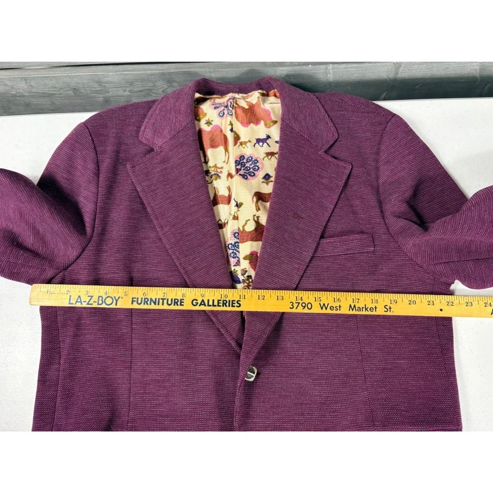 Vintage 70s Handmade Purple Knit Blazer Animal Print Leisure Suit Disco Mens 44